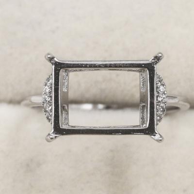 China CLASSIC S925 Square Ring Blank 9*12 Hole Base Setting With Zircons Sterling Silver Claws And Mount Holder For Inlay for sale