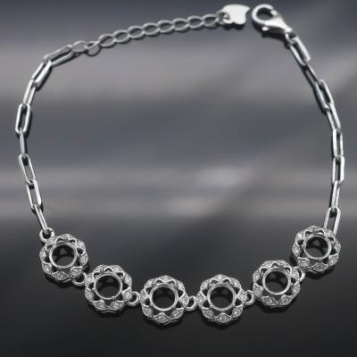 China CLASSIC S925 Bracelet Blank 5*5 Blank Hole With Zircons S925 Prongs And Backer Setting Sterling Bracelet Set For Inlay for sale