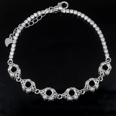 China CLASSIC S925 Bracelet Blank 4*4 Blank Hole With Zircons S925 Prongs And Backer Setting Sterling Bracelet Set For Inlay for sale