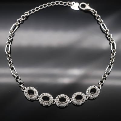 China CLASSIC S925 Bracelet Blank 4*5 Blank Hole With Zircons S925 Prongs And Backer Setting Sterling Bracelet Set For Inlay for sale