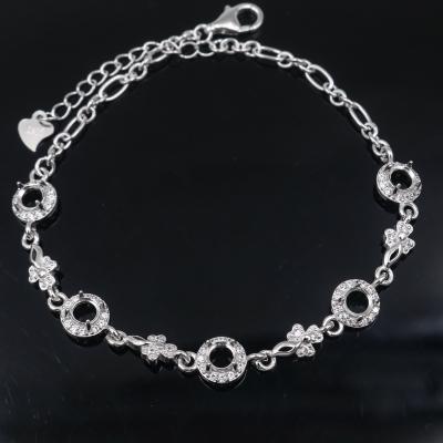 China CLASSIC S925 Bracelet Blank 4*4 Blank Hole With Zircons S925 Prongs And Backer Setting Sterling Bracelet Set For Inlay for sale