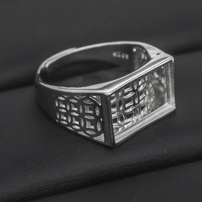 China CLASSIC Man-Ring S925 Blank 8*13/9*14/11*16 Blank Hole Without Stone Backer Setting Sterling Silver Base Backing For Inlay for sale