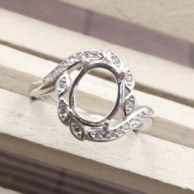 China CLASSIC Empty S925 Ring Support 8*10 Open Hole With Four Prongs And Twenty Two Fashionable Silver Zircons Ring Support Wholesales for sale