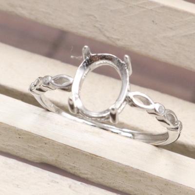 China CLASSIC empty S925 ring support 7*9 open hole with four prongs and fashionable silver four Zircons Ring Support wholesale for sale