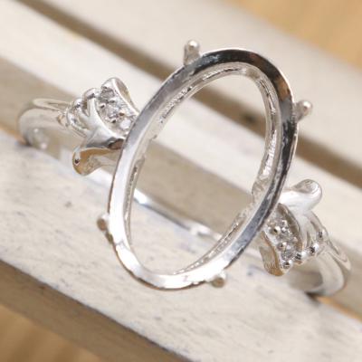 China CLASSIC Silver Ring 9*14 Blank Hole With Four Claws And Zircons S925 Claw Backers Setting Opening Ring For Inlay Wholesale for sale