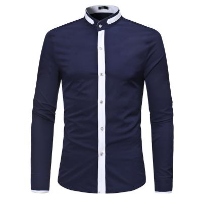 China Sustainable Spring Color Matching Casual Long Sleeved Shirt Simple Stand-Up Collar Men Clothing Shirt for sale