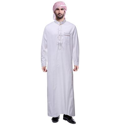 China Breathable Men Middle East Muslim Standing Collar Abaya Men Gold Wrapped Edge Ethnic Style Long Shirt for sale