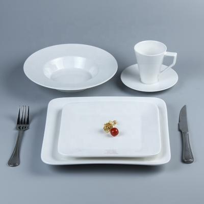 China JQY Square Shape 5pcs Hotel Ceramic Dinnerware Sets Simple Modern Stocked Dinner Set for sale