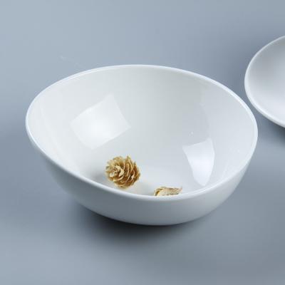 China Hotel Viable White Round Restaurant Porcelain Ceramic Fruit Salad Mixing Bowls for sale