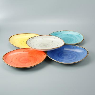 China Viable Antique Arabic Style Hand Painted Colorful Glazed Ceramic Dinner Plates Serving Dishes For Restaurant for sale