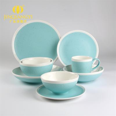 China China Manufacturer Fancy Design Edge Dinnerware Set China Manufacturer Green Moroccan White Porcelain Kitchenware Stocked Ceramic Dinnerware For Restaurant for sale