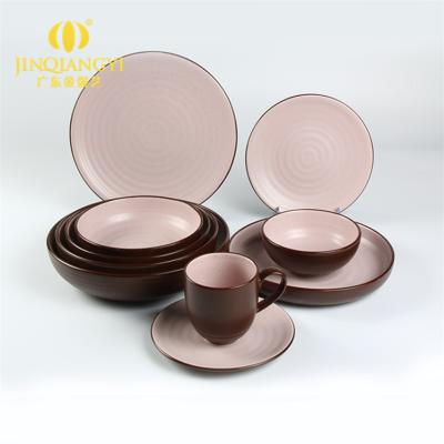 China Wholesale High Quality Unique Elegant Brown Color Glazed Tableware Ceramic Viable Round Wedding Party Tableware Porcelain Dinner Set for sale