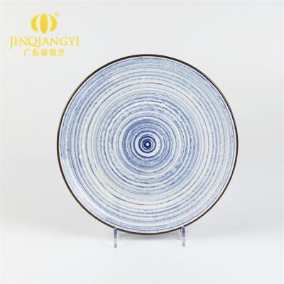 China Wholesale Price Viable High Quality Japanese Style Blue Stripe Porcelain Ceramic Dinner Dish and White for sale