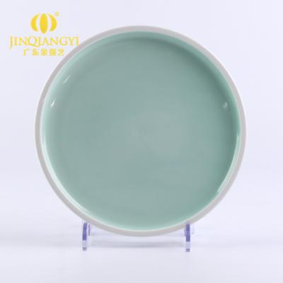 China Viable Wholesale Price 10 Inch Party Refectory Used Color Glazed Porcelain Dinner Plates Thick Ceramic Dishes for sale