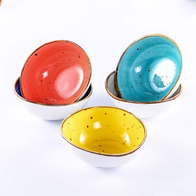 China Sustainable Wholesale Cheap Japanese Restaurant Spotted Ceramic Porcelain Color Glazed Small Rice Bowl for sale