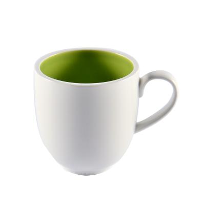 China Viable Wholesale Factory Price Coffee Shop White With Glazed Black Pink Green Color Inside Porcelain Mug Coffee Pottery Ceramic Mug for sale