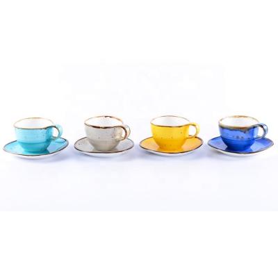 China Viable Design High Quality Fancy Color Glazed Coffee Small Loose Bone China Ceramic Coffee Tea Cup And Saucer Sets for sale