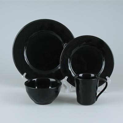 China Sustainable Modern Shiny Black Glazed Dinnerware Sets Dinnerware Restaurant Porcelain Dinnerware Set Ceramic for sale