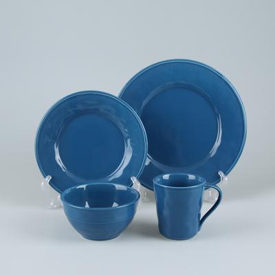 China Sustainable Modern Brilliant Blue Glazed Crocery Ceramic Dinnerware Porcelain Dinnerware Set for sale