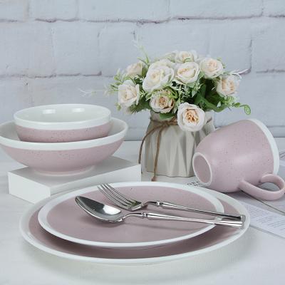 China Viable Nordic Pink Luster Style Ceramic Dinner Plates Tableware Porcelain Homeware Kitchen Dinnerware Set Set for sale