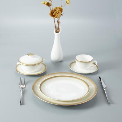 China Stocked Bone China Five Star Hotel Dishes Dinner Set Luxury Royal Fine Tableware for sale