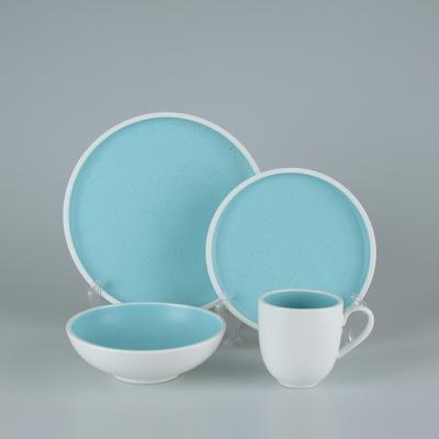 China Viable English Style Sky Blue Reactive Glazed Dinner Plates Bowl Cup Set Tableware Dinner Set Porcelain Dinnerware Set for sale