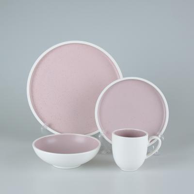 China Sustainable Western Pink White Color Glazed Homeware Porcelain Dining Dish Set Dinner Ware Set Ceramic Kitchenware for sale