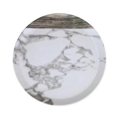 China Sustainable High Quality Custom Marble Printed Round Shaped Melamine Restaurant Tableware Dinner Tray Dishes for sale