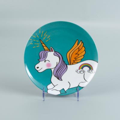 China Sustainable High Quality Eco Friendly Custom Printed Round Shape 100% Melamine Kids Kids Unicorn Party Dishes Dishes for sale