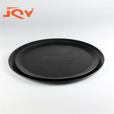 China Sustainable high quality food grade 100% melamine a5 round shaped matte black japanese korean dinner charger plate dishes for restaurant for sale