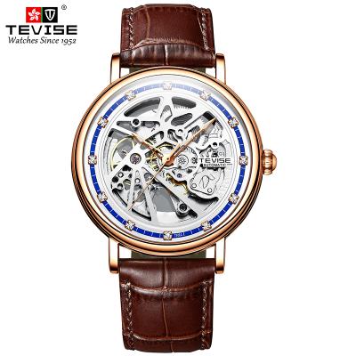 China 2022 Moon Phase Factory Directly Fashion Automatic Mechanical Watches Mens Stainless Steel Skeleton Hollowing Leather Strap Watches for sale