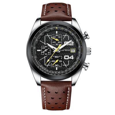 China Factory Wholesale Sports Chronograph Business Watches Men's Stainless Steel Chronograph Quartz Watch Leather Strap for sale