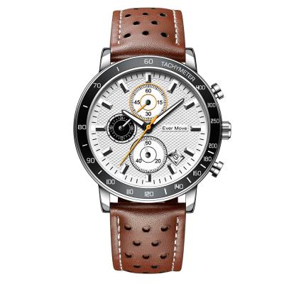 China EverMove Chronograph Watch Multifunctional Waterproof Men's 2022 Luxury Quartz Watch Leather Strap for sale