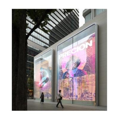 China Indoor Stretching Soft Adhesive LED Transparent Film Screen For Glass Faceplate Display P8 P15 P20 Clear High Transparency for sale