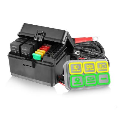 China Anti Dust Cover Green Backlight Push Button ON OFF Switch LED 6 Strip 12V Car Switch Panel for sale