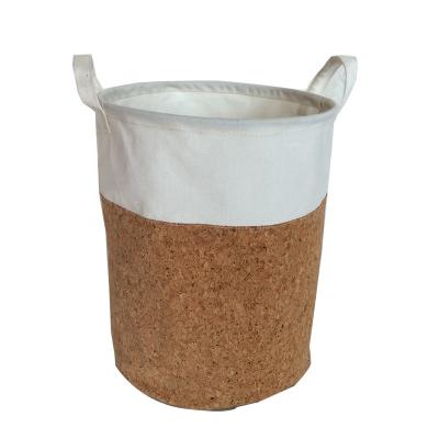 China Sustainable Fabric Wood Cork Basket Bin Box Fold Storage Daily Sundries for sale