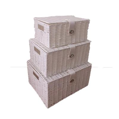 China Sustainable Hot Sale Woven Resin Storage Baskets With Lid Locks For Sundrier Laundry Cloth Decorate for sale