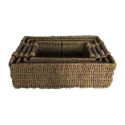 China Woven Basket of Sustainable Natural Vegetable Plankton with Wooden Handle for Breadfruit Sundries for sale