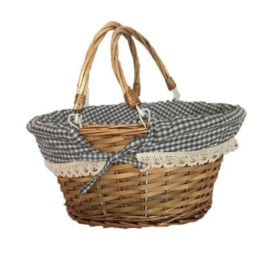 China CLASSIC Wicker Storage Basket With Liner Fold Handle Gift Baskets Handmade for sale