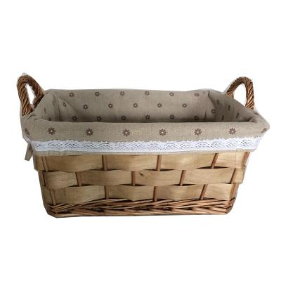 China The Viable Wood Liner of Chips Woven Basket With Handle for Fruit Bread Camp Sundries for sale