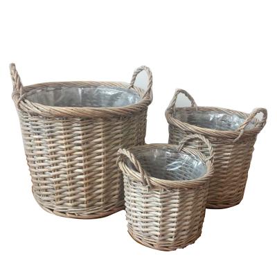 China Willow Storage Baskets With Transitional Handle Weave Plastic Coating Wicker For Planting Flower Pot for sale