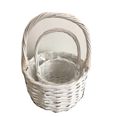 China Japan style whole sale gift flower basket with handle plastic liner for plant flower pot garden decorate for sale