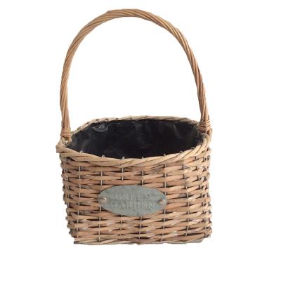 China CLASSIC Wicker Baskets with Handle Plastic Liner for Planting Herb Flower Pots Home Decorate for sale