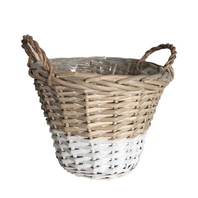 China Japan Style Woven Wicker Basket With Plastic Liner For Planting Flower Pots for sale