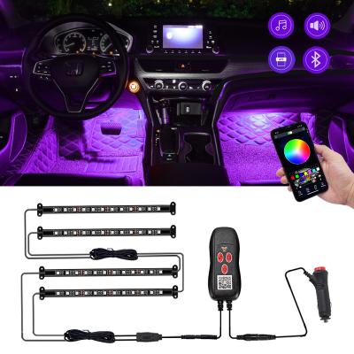 China Interior Decoration Strips 12V LED RGB Car Internal Light System Automotive Atmosphere Interior App With Cigarette Lighter Car LED Light for sale