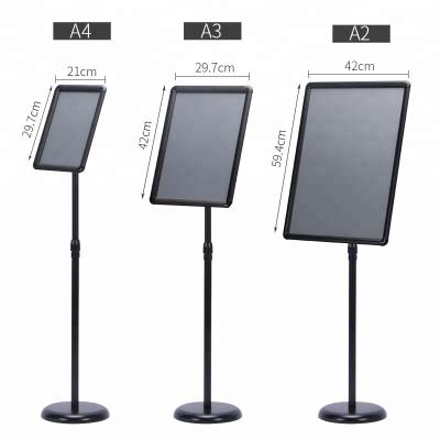 China Daily Necessities Black Lobby Rack Landscape Sign Frame Pedestal Poster Stand for sale