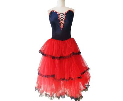 China Attractive new Spanish style black velvet and red long tulle ballet dress. New--31 for sale