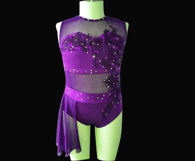 China New attractive purple spandex lycra and mesh jazz costumes performance wear women's dance costumes. New--29 for sale