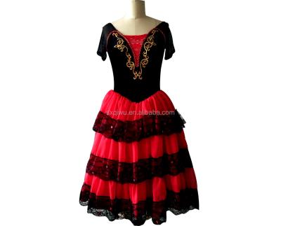 China Attractive new Spanish style black velvet and red long tulle ballet dress. New--33 for sale