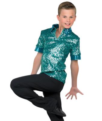 China 2017 New T-shirt Blue Boy Sequin Dance Costumes, Boy Clothing Children Boy-2017-004 for sale